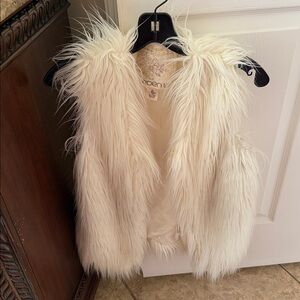 Arden B Cream faux fur long vest off white creamy soft frog closures
